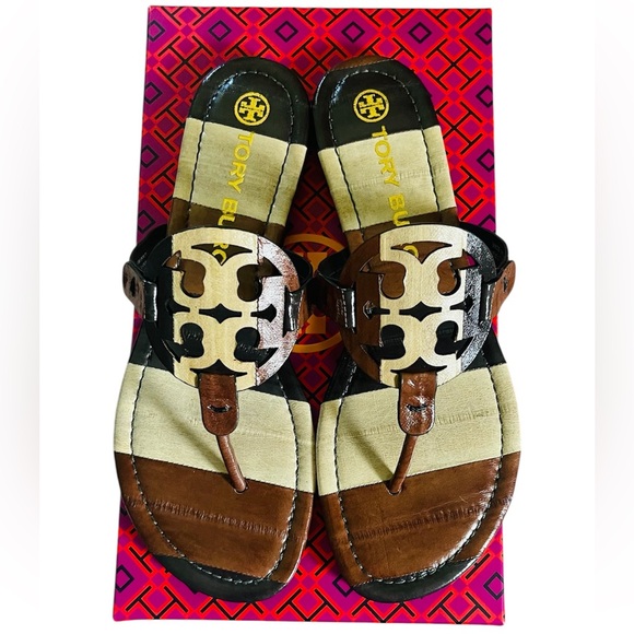 Tory Burch Shoes - Tory Burch Miller Eel Leather Neutral Stripe Sandal